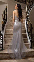 Sparkling Beaded Mermaid Evening Gown with Sheer Corset by Royal Queen RQ8208
