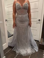 Sparkling Beaded Mermaid Evening Gown with Sheer Corset by Royal Queen RQ8208