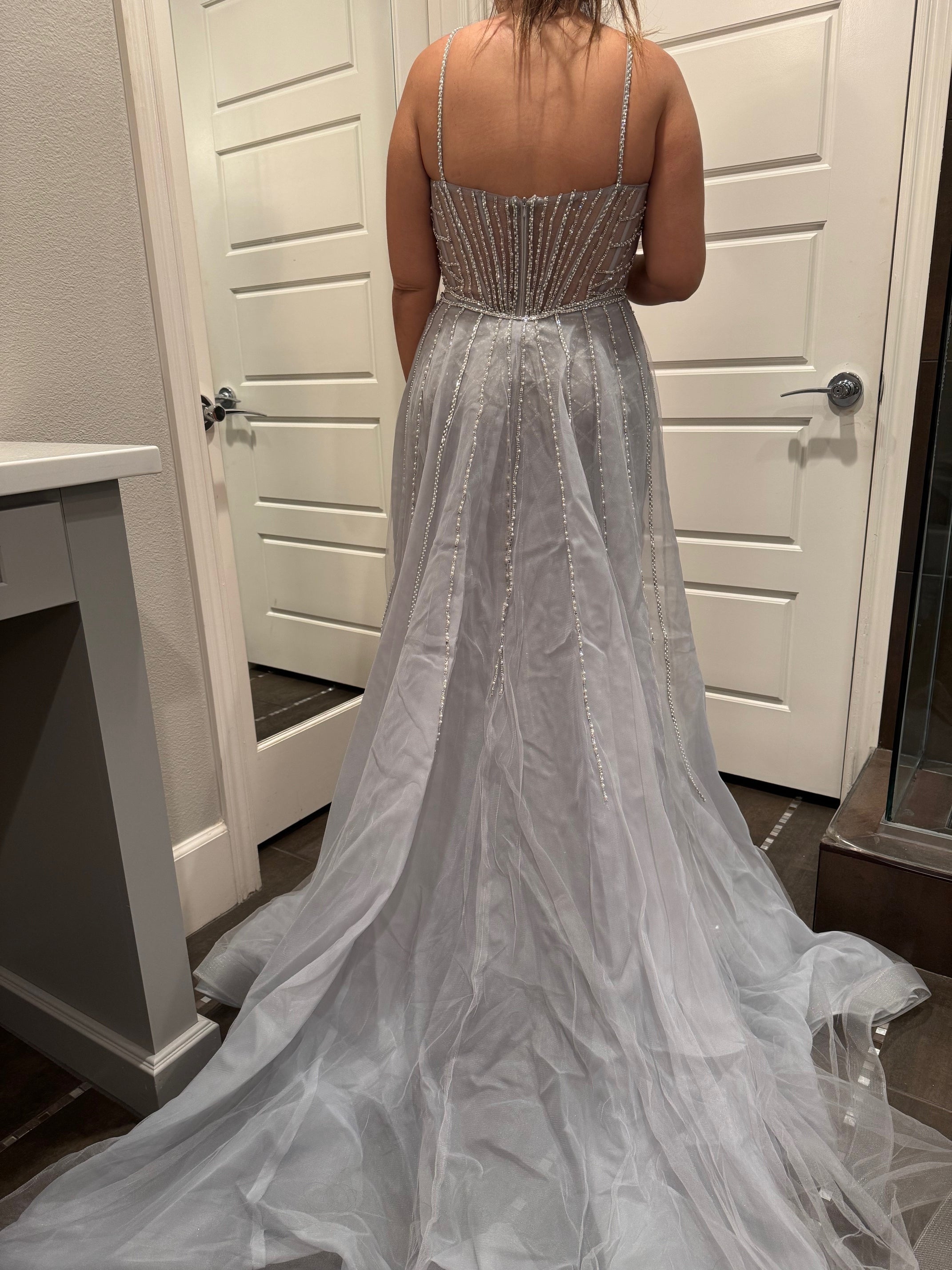 Sparkling Beaded Mermaid Evening Gown with Sheer Corset by Royal Queen RQ8208