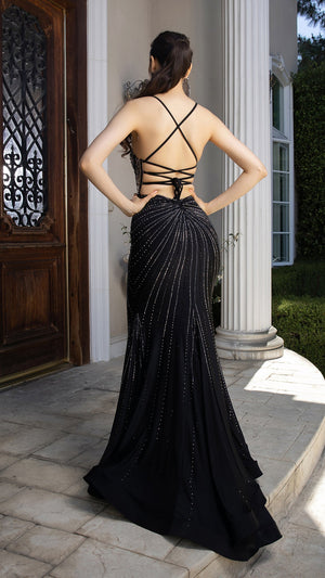 Beaded Corset Mermaid Gown with Open Back & Crisscross Straps by Royal Queen RQ8209