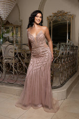 Beaded Mermaid Evening Gown – Strapless Lace-Up Back Formal Prom Dress by Royal Queen RQ8210