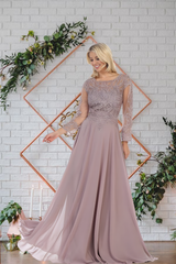 Mother of the Bride Chiffon A-Line Gown 3/4 Sleeves
