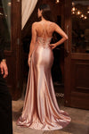 Beaded Satin Sleeveless Slit Gown by Ladivine CM377 - Long Formal Dresses