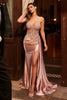 Beaded Satin Sleeveless Slit Gown by Ladivine CM377 - Long Formal Dresses
