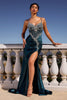 Beaded Satin Sleeveless Slit Gown by Ladivine CM383 - Long Formal Dresses