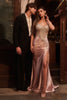 Beaded Satin Sleeveless Slit Gown by Ladivine CM383 - Long Formal Dresses