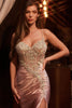 Beaded Satin Sleeveless Slit Gown by Ladivine CM383 - Long Formal Dresses