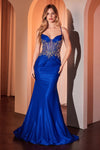 Beaded Taffeta Sleeveless Gown by Ladivine CM372 - Royal / Long Formal Dresses