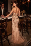 Beaded Tulle Strapless Slit Gown by Ladivine CM382 - Long Formal Dresses
