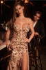 Beaded Tulle Strapless Slit Gown by Ladivine CM382 - Long Formal Dresses