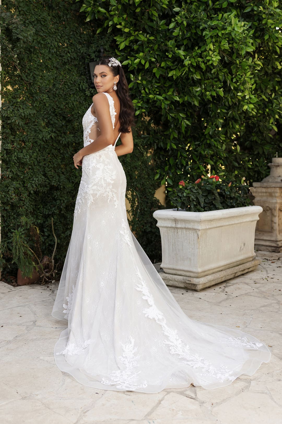 Bridal Dress Plunging Neck Mermaid Floral Gown By Royal Queen RQ8147 - Dress