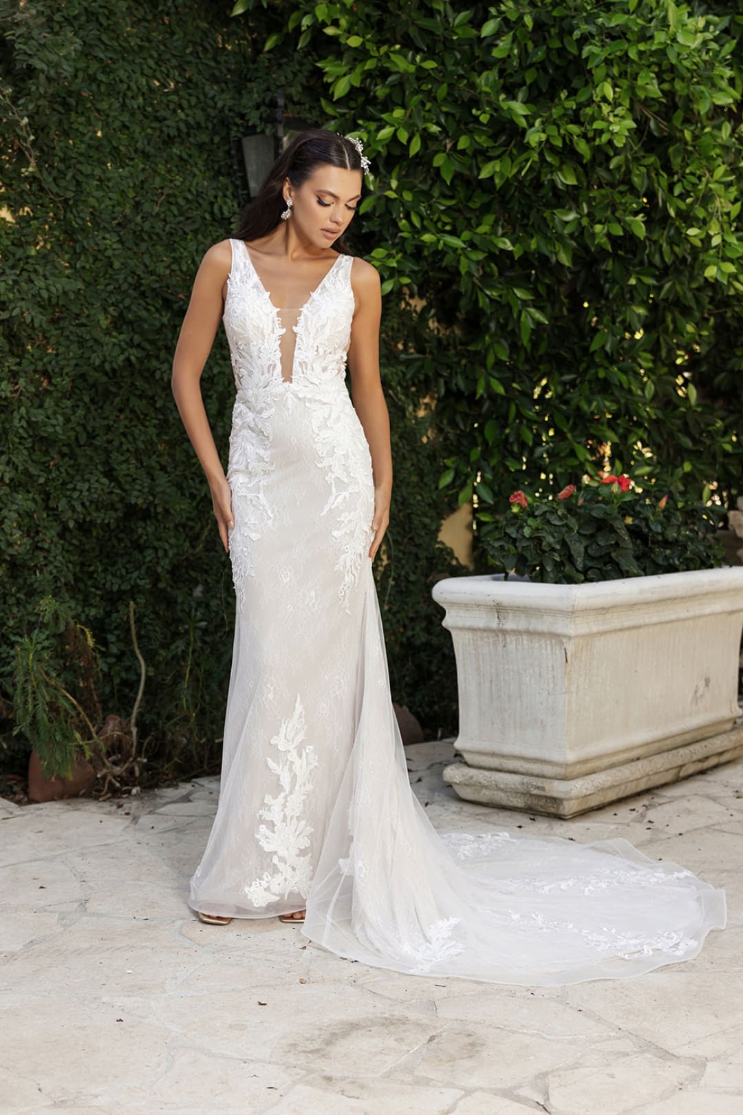 Bridal Dress Plunging Neck Mermaid Floral Gown By Royal Queen RQ8147 - Dress