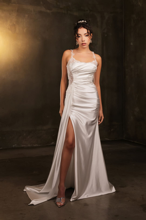 Bridal Dress Square Neck Sleeveless Wedding Gown By May Queen MQ2145 - IVORY / 4 - Dress