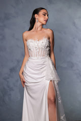 Bridal Gown Wedding High Slit Sheath Strapless Dress By May Queen MQ2072 - Dress