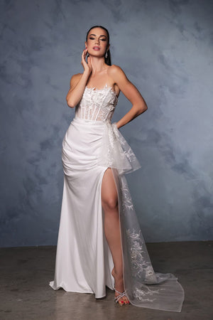 Bridal Gown Wedding High Slit Sheath Strapless Dress By May Queen MQ2072 - IVORY / 4 - Dress