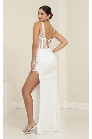 Bridal Gown Wedding Sleeveless V-Neck Long Sheath Dress By May Queen MQ2102 - IVORY / 4 - Dress