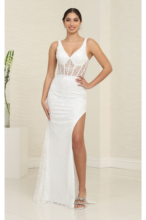 Bridal Gown Wedding Sleeveless V-Neck Long Sheath Dress By May Queen MQ2102 - IVORY / 4 - Dress