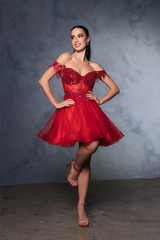 Cocktail Off-shoulder Strapless Graduation Dress By May Queen MQ2129 - RED / 2 - Dress