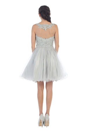 May Queen MQ1429 Sleeveless Sheer Embroidered Bodice Short Cocktail Dress