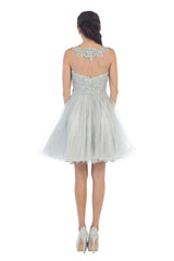 May Queen MQ1429 Sleeveless Sheer Embroidered Bodice Short Cocktail Dress