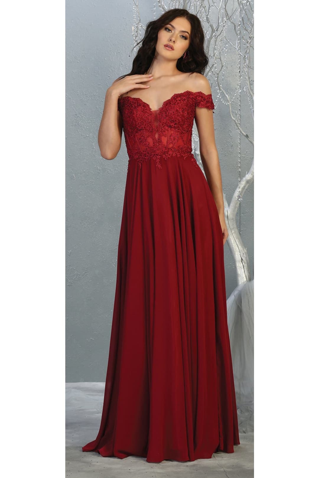 Elegant Formal Embroidered Prom Gown And Plus Size - BURGUNDY / 4