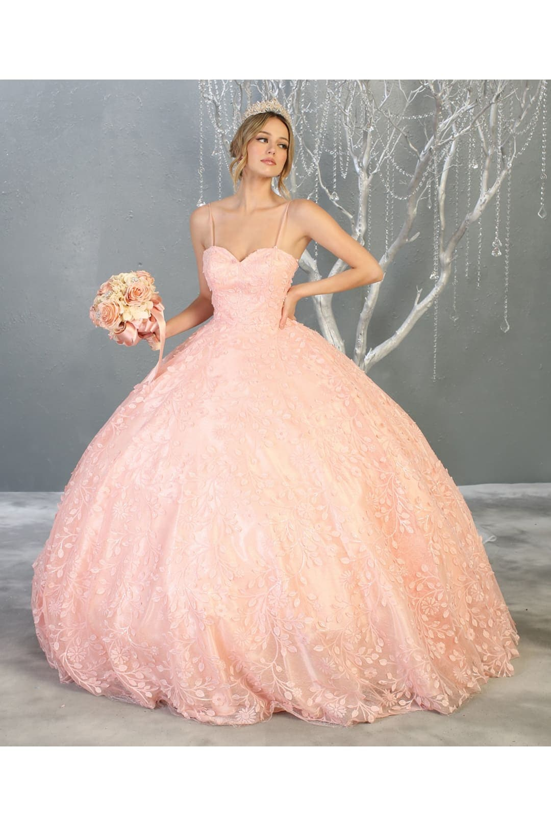 Embroidered Foliage Quinceanera Ball Gown