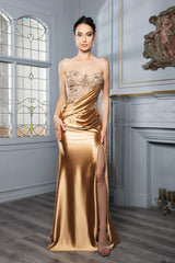Evening Dress Sweetheart High Side Slit Gala Gown By May Queen MQ2152 - GOLD / 4 - Dress