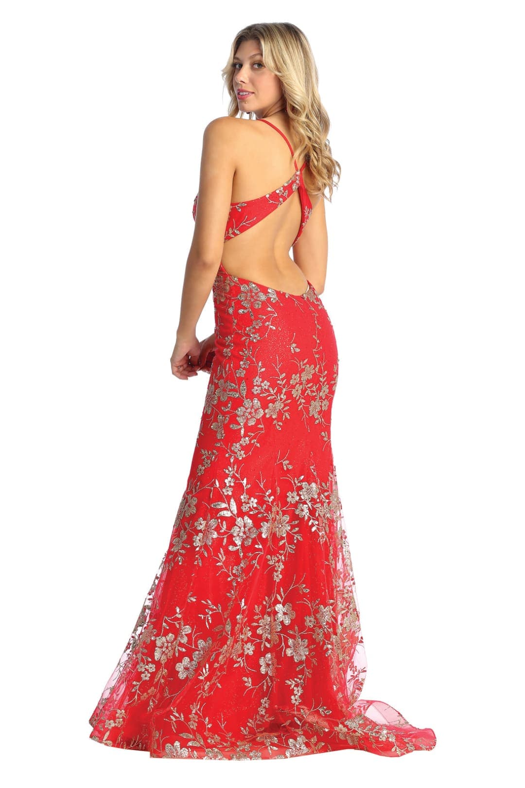 Floral Glitter Mermaid Prom Gown