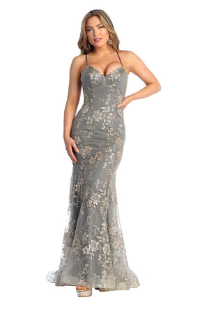 Floral Glitter Mermaid Prom Gown
