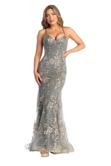 Floral Glitter Mermaid Prom Gown