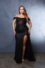 Formal Dress High Slit Ruched Evening Gown By May Queen MQ2115 - BLACK / 4 - Dress