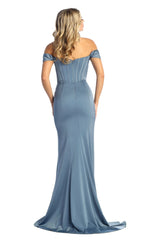 Off Shoulder Boned Bodice Long Dress