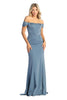Off Shoulder Boned Bodice Long Dress - Dusty Blue / 4