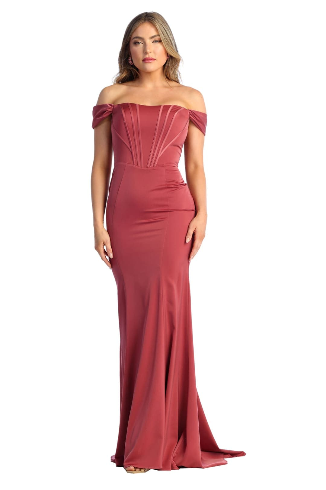 Off Shoulder Boned Bodice Long Dress - Rose / 4