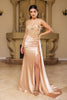 Formal Dress Spaghetti Straps Mermaid High Slit By May Queen MQ2111 - CHAMPAGNE / 4 - Dress