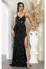 Formal Dress V-Neck Sheath High Slit Gala Gown By Royal Queen RQ8106 - BLACK / 4 - Dress