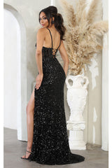 Formal Dress V-Neck Sheath High Slit Gala Gown By Royal Queen RQ8106 - Dress