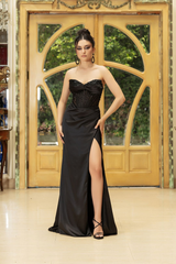 Formal Evening Gown With High Split Strapless Mermaid Prom Dress By May Queen MQ2109 - Dress