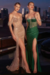 Fringe Off Shoulder Slit Gown by Ladivine CC324 - Long Formal Dresses