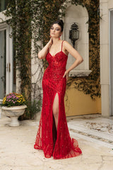 Gala Dress Sweetheart High Slit Evening Gown By Royal Queen RQ8114 - RED / 4 - Dress