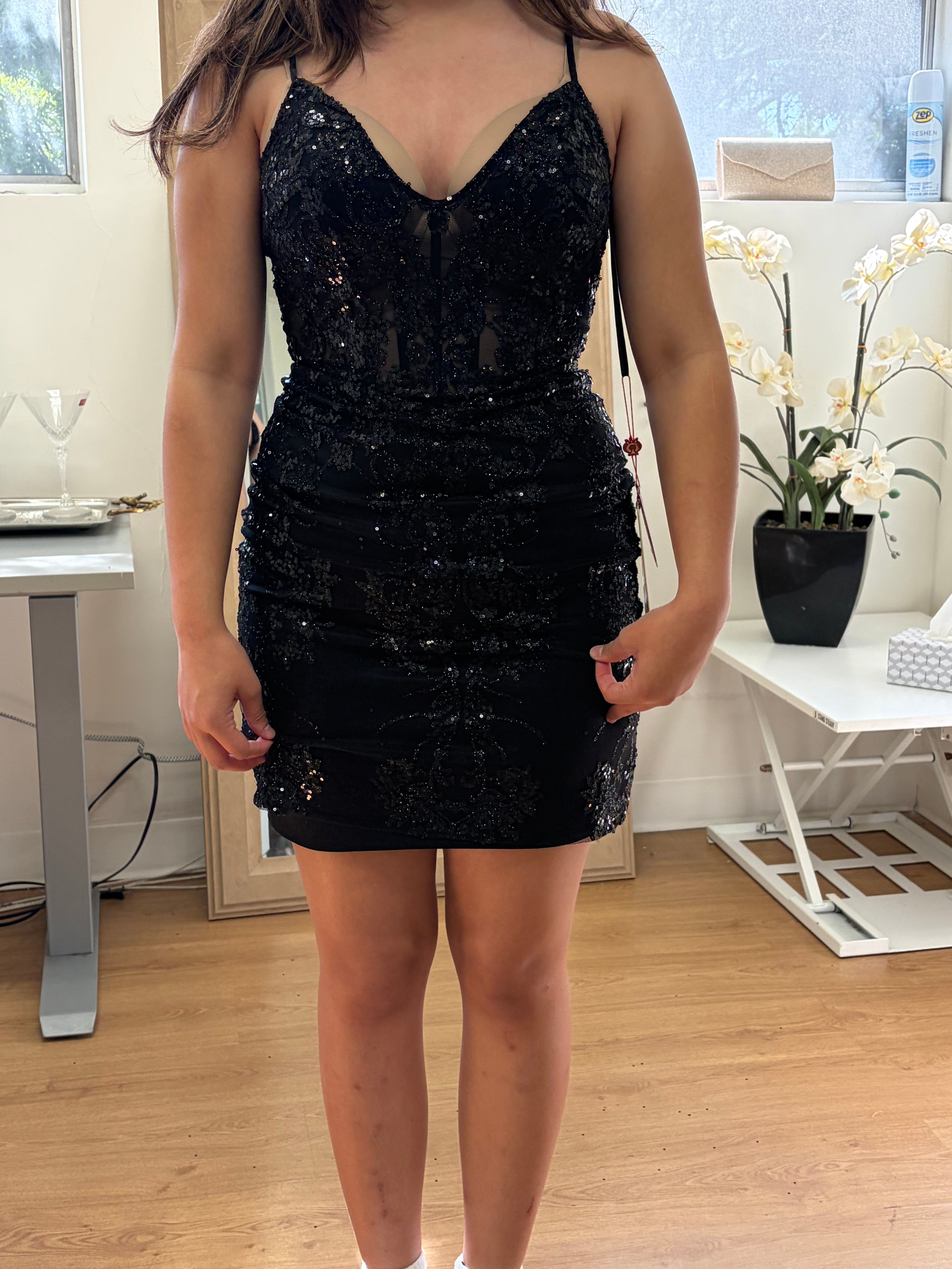 May Queen MQ2060 Glitter V-Neck Short Dress