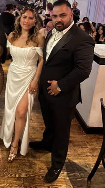 Off Shoulder Ivory Satin Corset Gown by May Queen