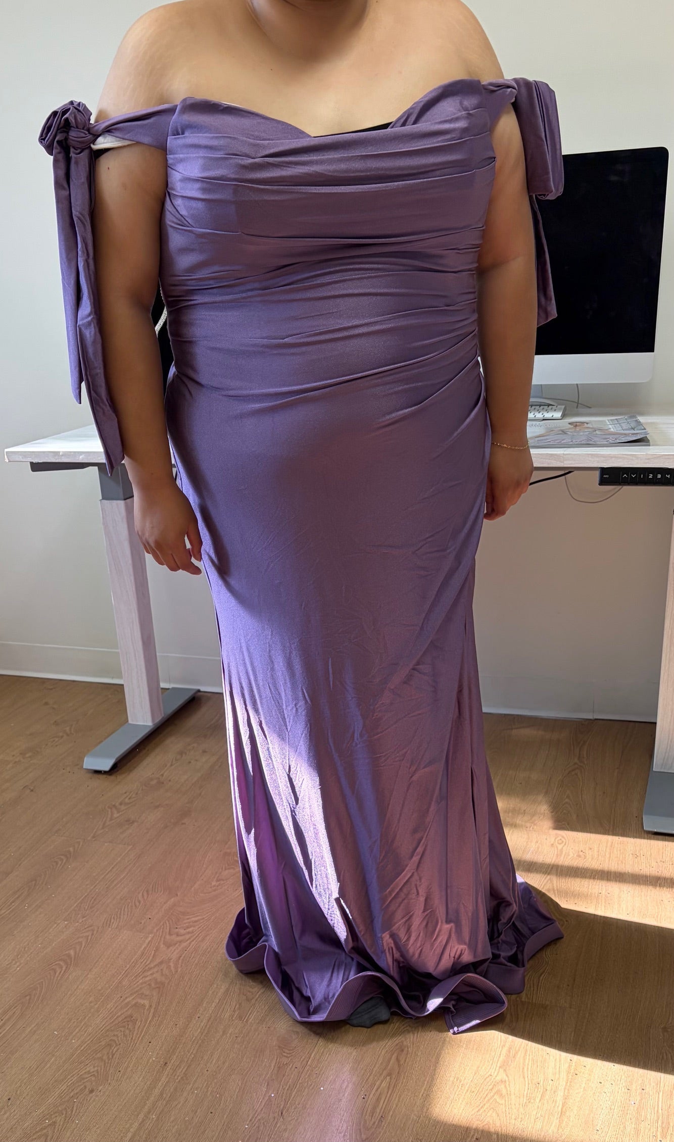 Stretchy Off Shoulder Plus Gown by May Queen MQ1858B
