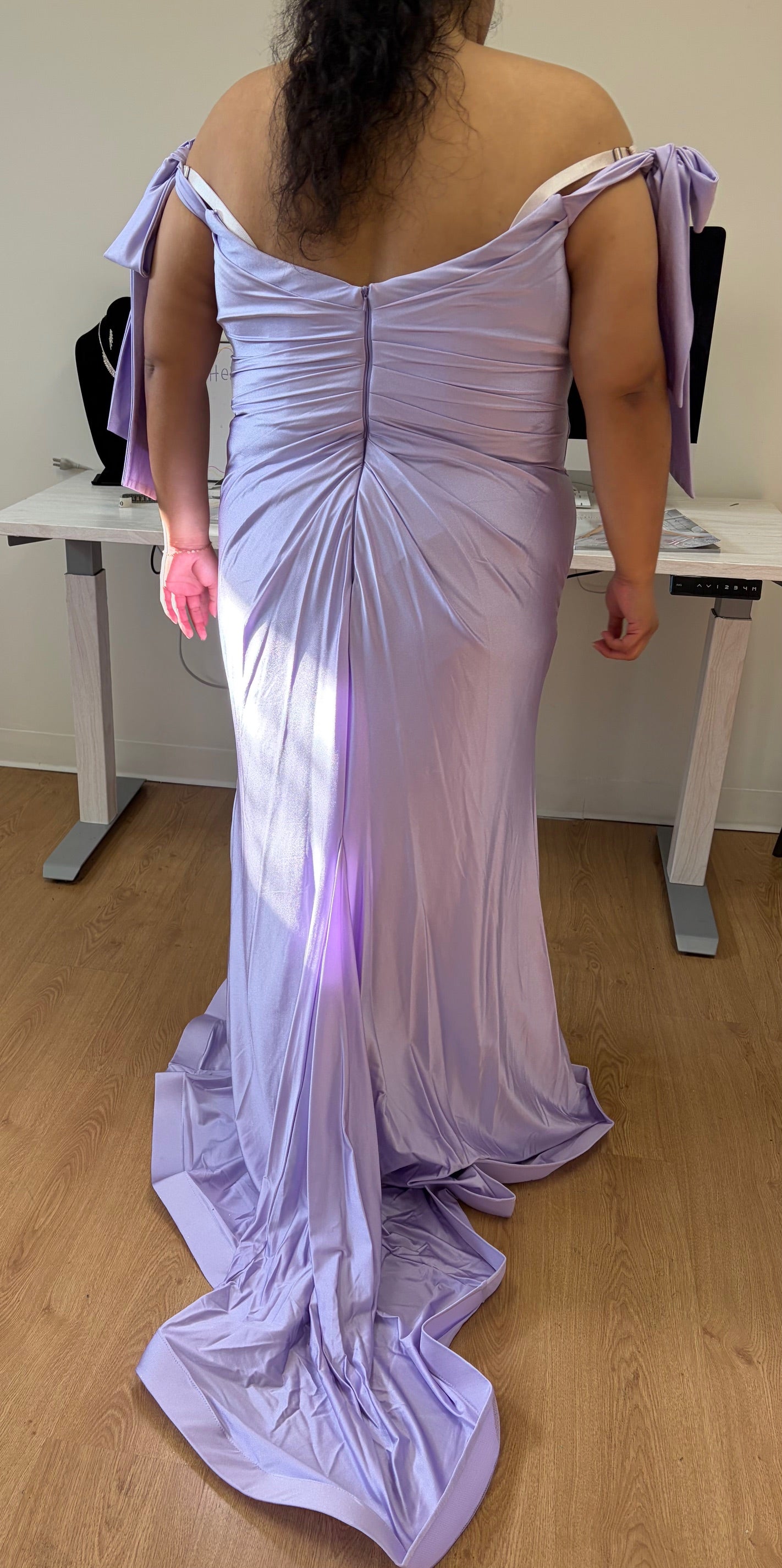 Stretchy Off Shoulder Plus Gown by May Queen MQ1858B