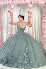 Laya K LK159 Sleeveless Glitter Floral Ball Quinceanera Gown - Dress