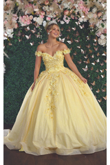 Off Shoulder Floral Quinceanera Ball Gown