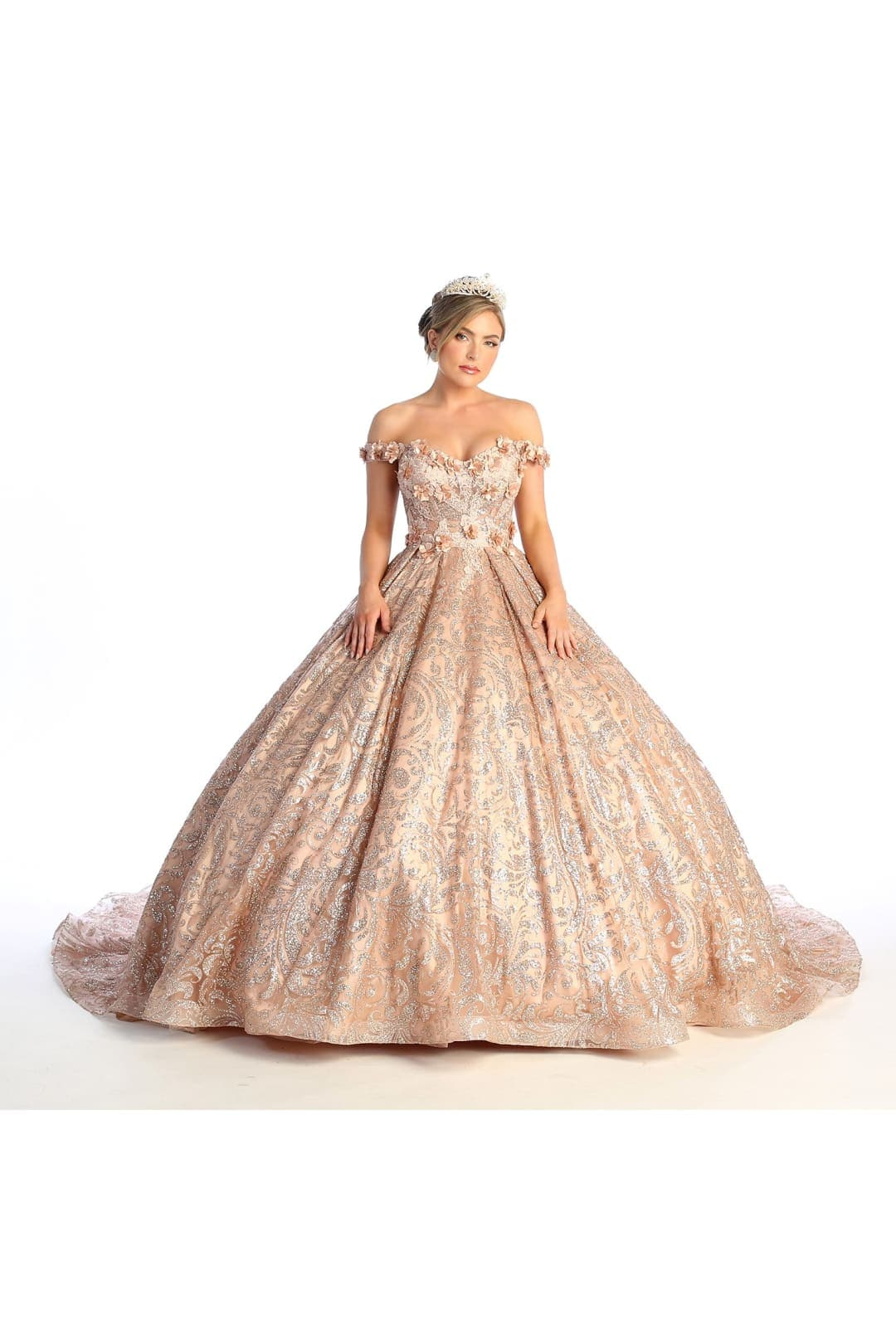 Layla K LK169 Glitter Off Shoulder Ball Gown - ROSE GOLD / 2