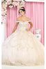 Layla K LK170 Off Shoulder Embellished Embroidered Quince Ball Gown - CHAMPAGNE / 4 - Dress