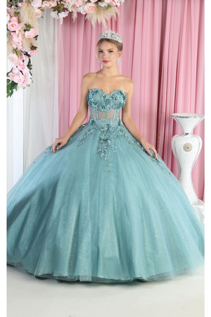 Sleeveless Quinceañera Ball Gown - Sage / 4