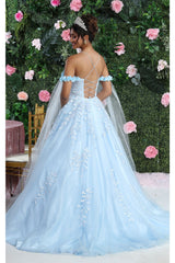 Layla K LK191 Strappy Back Cape Sleeves Beauty Pageant Ball Gown - Dress